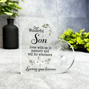 Son White Floral Memorial Heart Plaque Sympathy Gift Keepsake Gift - Picture 1 of 3