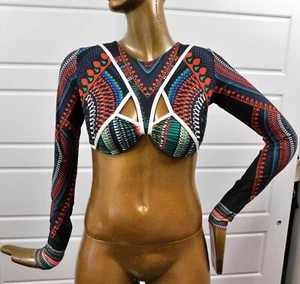 Costume da bagno geometrico B FYNE top bikini piscina spiaggia colorato taglia M - Foto 1 di 5
