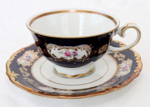 Kaffee Gedeck Rosen Reichenbach Barock 2er Sammeltasse Porzellan Kobalt Gold - Bild 1 von 7