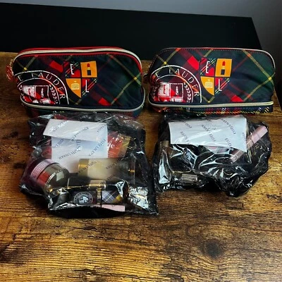 Lote de 2 bolsas de maquillaje ESTEE LAUDER tartán a cuadros rojos 7 piezas con productos de muestra de viaje Foto 1 de 4