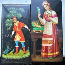 Lot of 2 Vintage Russian Hand Painted Lacquer Box 2 signed prince & frog princes