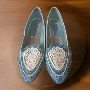 Zapatos planos estilo ballet adornados de mezclilla de diseñador para mujer talla 9 M - Imagen 1 de 9