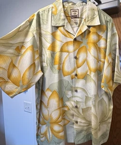 Tommy Bahama Silk Short Sleeve Button Shirt Mens Hawaiian Floral Camp LARGE L - Picture 1 of 21