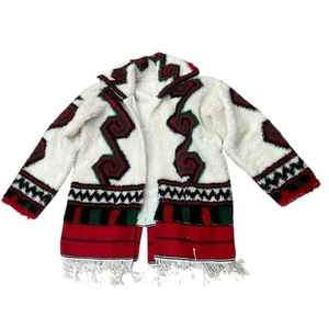 Rare Vintage Aztec Style Tapestry Fringe Coat Rawang Mens Coat / XL • - Picture 1 of 4