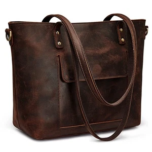 Women Genuine Leather Tote Bag Shoulder Handbag Vintage Crossbody Purse Dark ... - Picture 1 of 7
