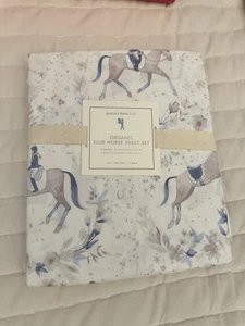 Pottery Barn Kids Horse Twin Sheet Set - White/Beige/Blue/Dusty Pink - Picture 1 of 3