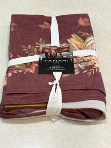 Tahari Home Tablecloth Oblong Burgundy Autumn Halloween Pumpkins 60”x 120” NWT - Picture 1 of 5