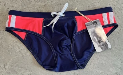 Taddlee Men's Sz. L Sexy Euro Swim Briefs Bikini Blue / Neon Pink Swimwear NWT - Image 1 of 4
