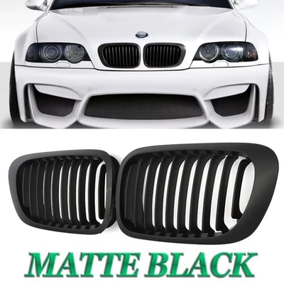 Matte Black Grill For 1999-2002 BMW E46 2D Coupe 325Ci 330Ci Front Kidney Grille Foto 1 de 4