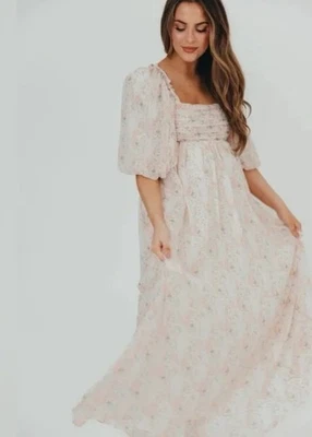 Maxi Vestido Worth Collective Melody Plisados Lazo Rubor Floral 3xl Amigable con los Golpes Foto 1 de 4