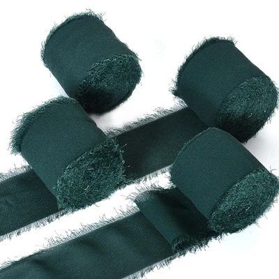 Cinta de gasa verde 4 rollos 1,5 pulgadas x 7 yardas cada tela con flecos Foto 1 de 4