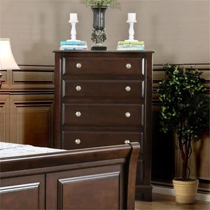 Furniture of America Glinda Solid Wood 5-Drawer Chest in Brown Cherry - Picture 1 of 4