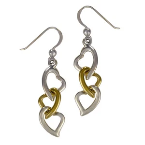 Sterling Silver Interwoven Chain of Hearts Earrings Gold Plating - Love Jewelry - Picture 1 of 1