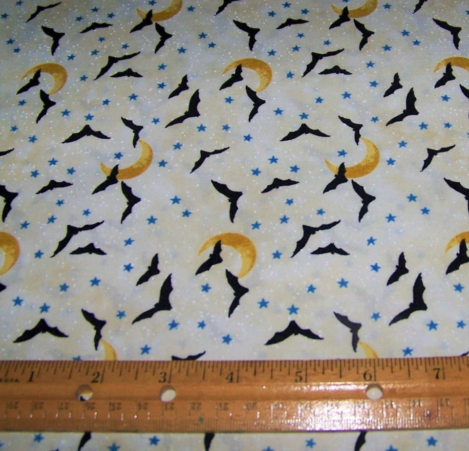1 yd Northcott Hocus Pocus BATS & MOONS on BEIGE 100% Cotton Fabric HALLOWEEN - Image 1 of 1