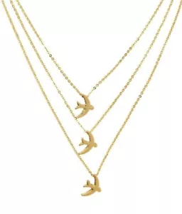 VOGEL Anhänger HALSKETTE schneller Sand HAUS MARTIN Lagenlook Kette GOLDfarben - Bild 1 von 3