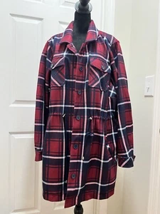 Torrid Sz 4 Berry Tartan Plaid Drawstring Waist Flannel Blanket Jacket Coat NWT - Picture 1 of 12