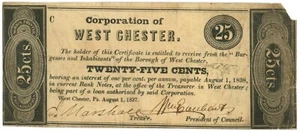 1837 Corporation of West Chester Pennsylvania PA 25c Anmerkung (L1715) - Bild 1 von 2
