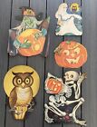 Vtg 1960S Dennison Halloween Die Cut Cutouts Witch Ghost Skeleton Owl
