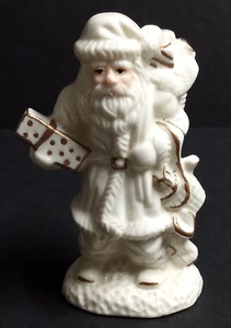 Weihnachtsmann elfenbeinfarbene Keramikfigur mit goldbemaltem Akzent 5" hoch - Bild 1 von 5