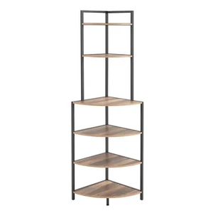 6-Tier Corner Open Shelf Modern Bookcase Wood Rack Shelving Unit Bookshelf - Picture 1 of 5