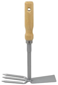 Hand-Doppelhacke, 3 Zinken, Metall, mit Holzgriff, Unkrauthacke, Gartenhacke - Bild 1 von 1