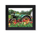 Old John Deere Tractor in Tulips near Barn Wall Picture 8x10 Art Print