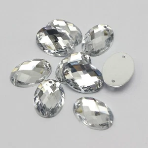100 Clear Flatback Acrylic Oval Sewing Rhinestone Button 13X18mm Sew on beads - Picture 1 of 5