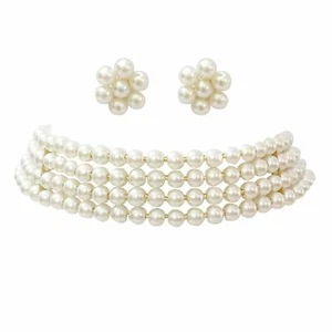 Indian Bollywood Studded Pearls Choker Necklace Stud Earrings Jewelry Set - Picture 1 of 7
