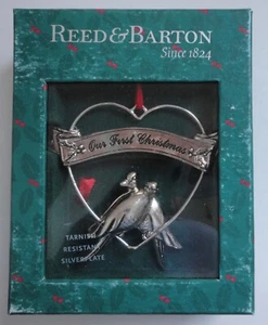 Reed & Barton "Our First Christmas" Love Birds Silver Plate Ornament New in Box - Picture 1 of 1