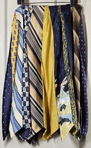 VTG Skirt Handmade Men's Neckties Navy Blue Gold Waist 36"-48" BohoChic Upcycle - Picture 1 of 23