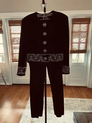 Scully Suede Leather Women Studded Conchos Jacket/Pants Black Pantsuit Sz 10 - Image 1 of 4