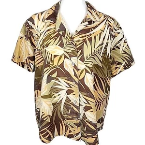 Lemon Grass Women's Blouse/Top Size L Brown Peach Green Cream Linen/Cotton Blend - Picture 1 of 9