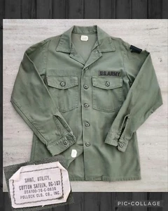 Vintage 70s US Army 15.5X33 Cotton Utility Field Shirt OG107 Sateen 28th Infantr - Bild 1 von 13
