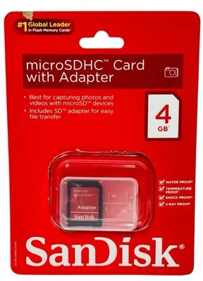 NEW MicroSDHC 4GB Card By: ScanDisk, New In Package - Image 1 of 3