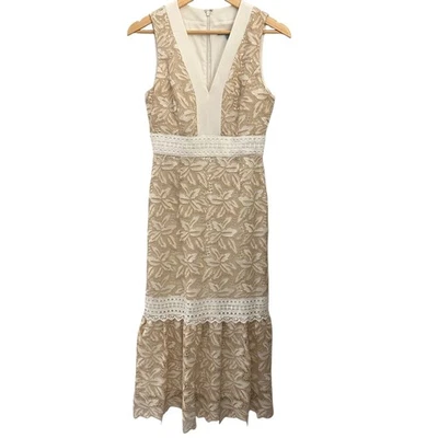 Antonio Milani Brown and Cream Blushing Beauty Lace Sleeveless Maxi Dress Size 4 - Image 1 of 4