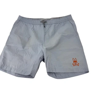 Psycho Bunny Mens Swim Trunks Shorts Blue Orange Bunny Logo Elastic Waist Size L - Picture 1 of 9