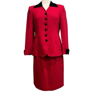 Valerie Stevens Petites Suit Set 10P Wool Skirt Blazer Jacket Bow Modest Career - Image 1 of 4