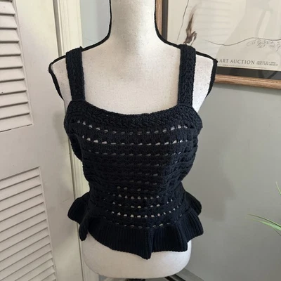 J CREW Womens Top Medium Black Crochet Tank Retro Y2K Grunge Festival Goth - Image 1 of 4
