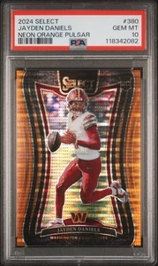 2024 PANINI SELECT NEON ORANGE PULSAR #380 JAYDEN DANIELS ROOKIE RC 1/7 PSA 10 - Picture 1 of 2