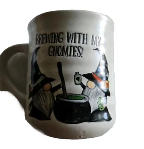 Halloween Gnome Mug Cobwebs & Cauldrons “Brewing With My Gnomies” Ceramic Mug - Picture 1 of 4