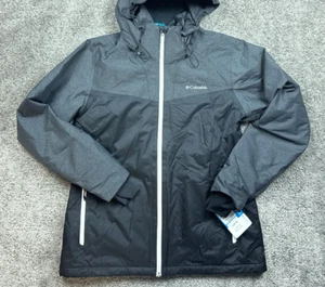 Columbia Omniheat Jacket Womens Large Mottolino Black Gray Full Zip Hooded Parka - Picture 1 of 16