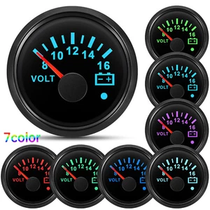 52mm Voltmeter Schwarz 8-16V 7-Farben LED wasserdicht für Auto Car Boot - Bild 1 von 15