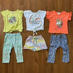 Lot 6 Piece Forever Me Girls Size 5 Short Sleeve Tops Capri Leggings Shorts EUC! - Picture 1 of 14