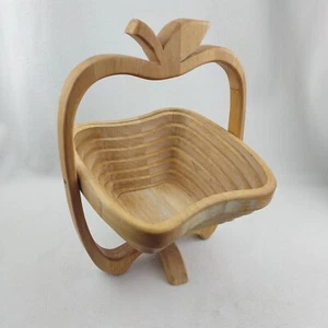 Mid Century 10" Apple Collapsible Wood Basket Trivet Handmade - Picture 1 of 9