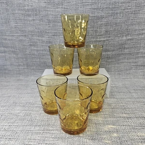 Set of 6 Vintage Atlas Amber Short Bubble Glass Tumblers 8oz - Picture 1 of 9