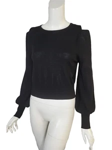 Suéter VINCE Superfino Lana Merino Superpuesto Hombro Abertura Top Negro talla XS - Imagen 1 de 3