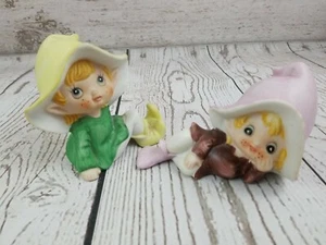 Homco Vintage Set of 2 Pixie Elves #5213 Beautiful Couple of Garden Elves! - Picture 1 of 12