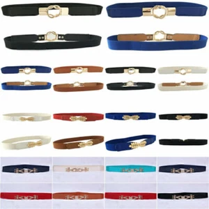 Women Slim Thin Waist Belt Buckle Elastic Narrow Women's Skinny Waistband Dress⊹ - Picture 1 of 21