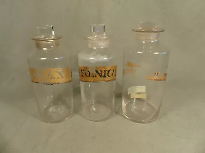 3 Antike Apotheker Gläser Flaschen Borax P.Foenicul Höhe Ca. 23 Cm • 84.20€