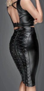 Noir Handmade TIGHT FITTING PENCIL SKIRT WITH CRISS-CROSS REAR LACE UP DETAIL - Picture 1 of 2